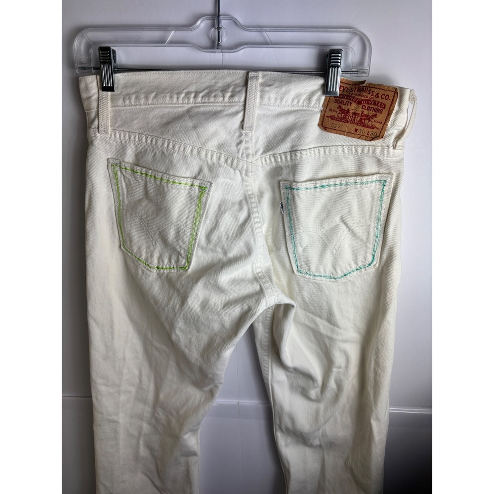 Levis 527 Low Boot Cut White Distressed Jeans Mens 30x30 Contrast Stitching